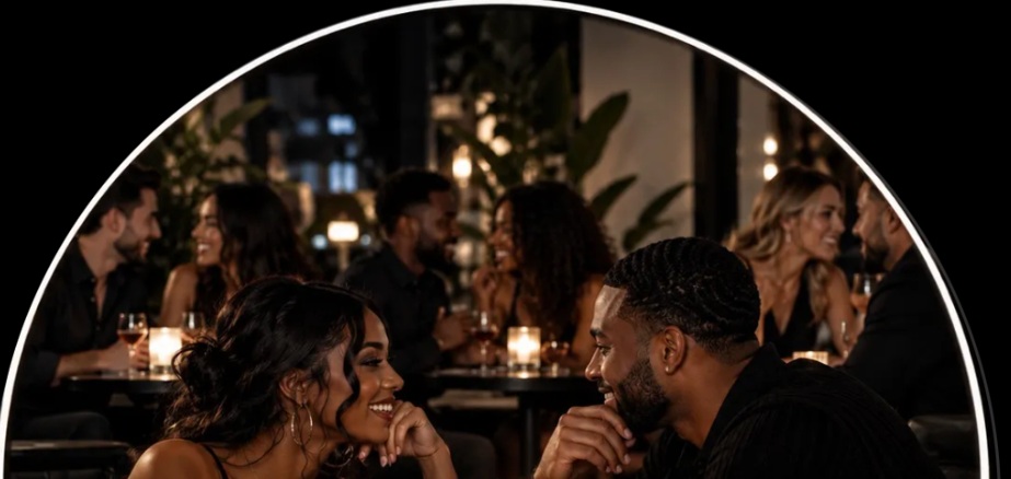 Stylish Black couple connecting across a table in an upscale evening setting